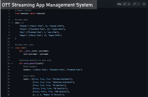 Program for managing user subscriptions and plans on a streaming platform (created using Python)